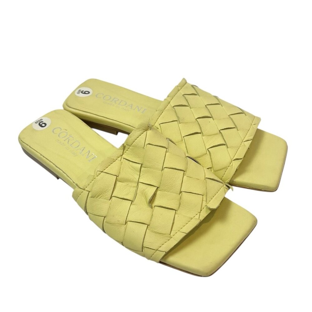 Cordani Slides Flat Sandals Size 36 6 US Lattice Braided Vamp Yellow Peep Toe